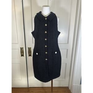 Endless Rose Tweed Button Front Mini Dress Womens Size XL Black Preppy NWT